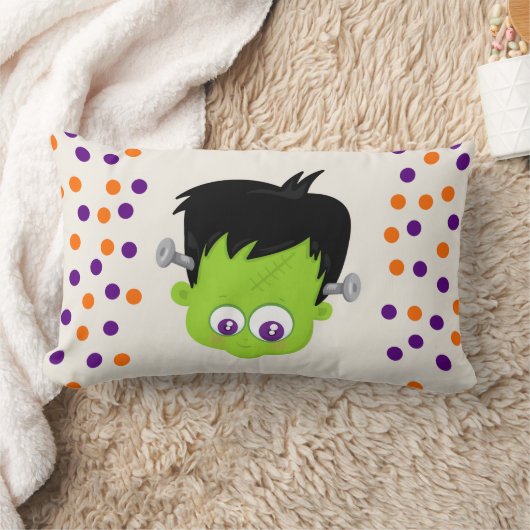 かわいいグリーンフランケンシュタインモンスター顔ハロウィーン ランバークッション (ブランケット)