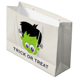 かわいいグリーンフランケンシュタインモンスター顔ハロウィーン ラージペーパーバッグ