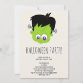 かわいいグリーンフランケンシュタインモンスター顔ハロウィーン 招待状 (正面)