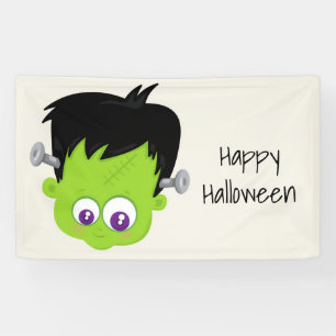 かわいいグリーンフランケンシュタインモンスター顔ハロウィーン 横断幕
