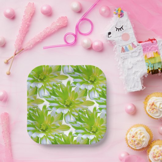 かわいいグリーンフローラグリーンフラワーグリーンデイジー ペーパープレート (パーティー)