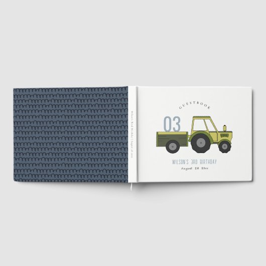 かわいいグリーンブルーファームトラクターキッズ任意の年齢誕生日 ゲストブック (全面)