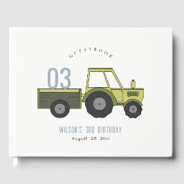 かわいいグリーンブルーファームトラクターキッズ任意の年齢誕生日 ゲストブック