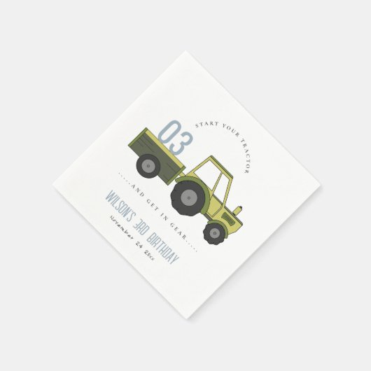 かわいいグリーンブルーファームトラクターキッズ任意の年齢誕生日 スタンダードカクテルナプキン (角)