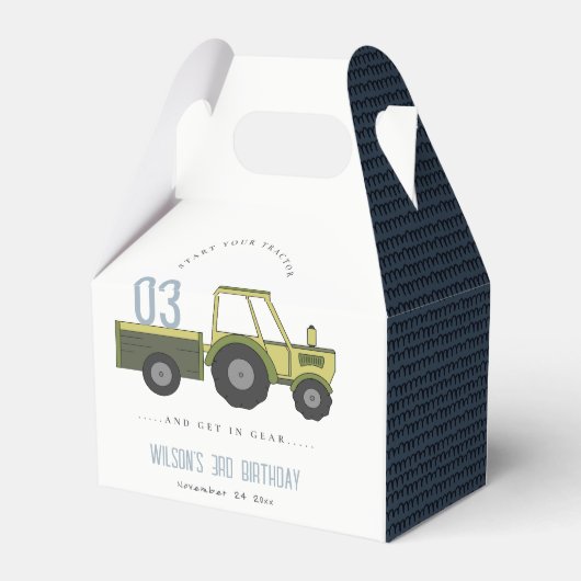 かわいいグリーンブルーファームトラクターキッズ任意の年齢誕生日 フェイバーボックス (裏面サイド)
