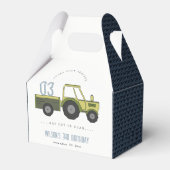 かわいいグリーンブルーファームトラクターキッズ任意の年齢誕生日 フェイバーボックス (正面サイド)