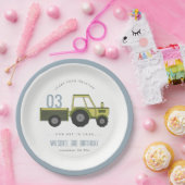 かわいいグリーンブルーファームトラクターキッズ任意の年齢誕生日 ペーパープレート (パーティー)