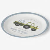 かわいいグリーンブルーファームトラクターキッズ任意の年齢誕生日 ペーパープレート (アングル)
