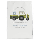 かわいいグリーンブルーファームトラクターキッズ任意の年齢誕生日 ミディアムペーパーバッグ (正面)