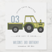 かわいいグリーンブルーファームトラクターキッズ任意の年齢誕生日 ワインラベル (シングルラベル)