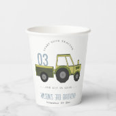 かわいいグリーンブルーファームトラクターキッズ任意の年齢誕生日 紙コップ (裏面)