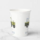 かわいいグリーンブルーファームトラクターキッズ任意の年齢誕生日 紙コップ (右)