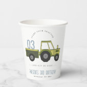 かわいいグリーンブルーファームトラクターキッズ任意の年齢誕生日 紙コップ (正面)