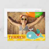 かわいいグリーンホエールガール誕生日写真ありがとう ポストカード (正面/裏面)