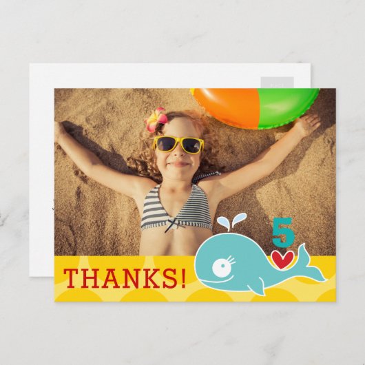かわいいグリーンホエールガール誕生日写真ありがとう ポストカード (正面/裏面)