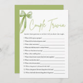 かわいいグリーンボウカップルのトリビアブライダルシャワーゲーム 招待状 (正面/裏面)