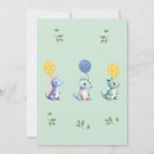 かわいいグリーンボーイ恐竜1歳の誕生日パーティー 招待状 (裏面)