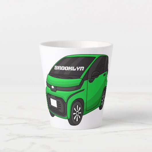 かわいいグリーンマイクロサイズの車 カフェラテマグ (正面)
