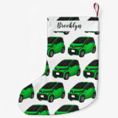 かわいいグリーンマイクロサイズの車 スモールクリスマスストッキング (裏面)