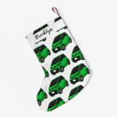 かわいいグリーンマイクロサイズの車 スモールクリスマスストッキング (裏面 (吊り時))
