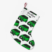 かわいいグリーンマイクロサイズの車 スモールクリスマスストッキング (正面 (吊り時))