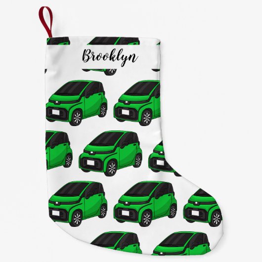 かわいいグリーンマイクロサイズの車 スモールクリスマスストッキング (正面)