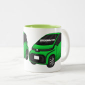 かわいいグリーンマイクロサイズの車 ツートーンマグカップ (正面右)