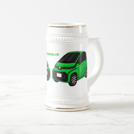 かわいいグリーンマイクロサイズの車 ビールジョッキ (正面右)