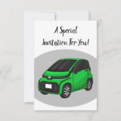 かわいいグリーンマイクロサイズの車 招待状 (裏面)