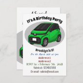 かわいいグリーンマイクロサイズの車 招待状 (正面/裏面)