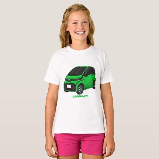 かわいいグリーンマイクロサイズの車 Tシャツ (正面フル)