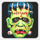 かわいいグリーンモンスターマスク スクエアシール (正面)