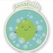 かわいいグリーンライムバブル漫画イラストレーション シール (正面)