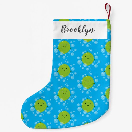 かわいいグリーンライムバブル漫画イラストレーション スモールクリスマスストッキング (裏面)