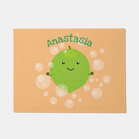 かわいいグリーンライムバブル漫画イラストレーション ドアマット (正面)