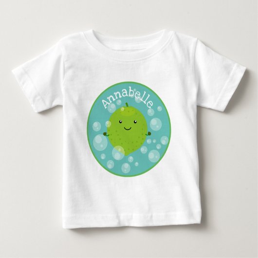 かわいいグリーンライムバブル漫画イラストレーション ベビーTシャツ (正面)