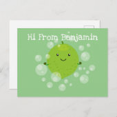 かわいいグリーンライムバブル漫画イラストレーション ポストカード (正面/裏面)