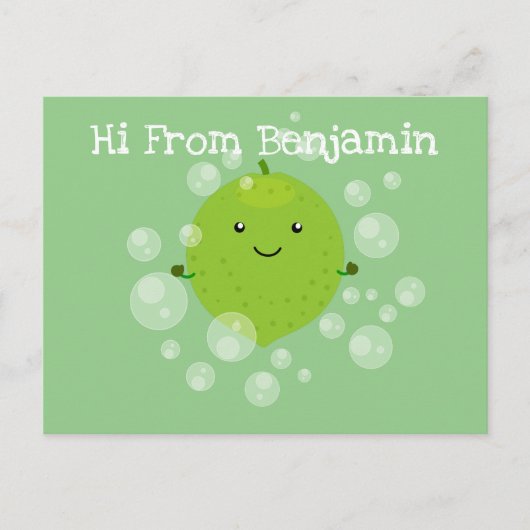 かわいいグリーンライムバブル漫画イラストレーション ポストカード (正面)