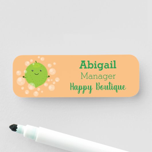 かわいいグリーンライムバブル漫画イラストレーション 名札 (インサイチュ)