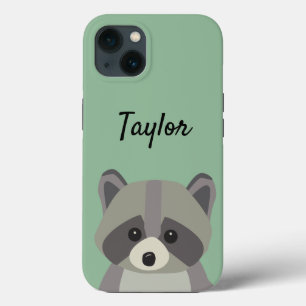 かわいいグリーンラクーンイラストレーション パーソナライズされた iPhone 13ケース
