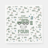 かわいいグリーンリサイクルトラックキッズネーム年齢誕生日 スタンダードランチョンナプキン (正面)