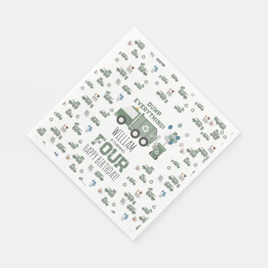 かわいいグリーンリサイクルトラックキッズネーム年齢誕生日 スタンダードランチョンナプキン (角)