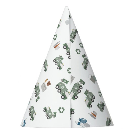 かわいいグリーンリサイクルトラックキッズネーム年齢誕生日 パーティーハット (裏面)