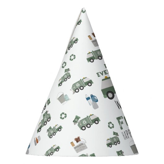 かわいいグリーンリサイクルトラックキッズネーム年齢誕生日 パーティーハット (左)