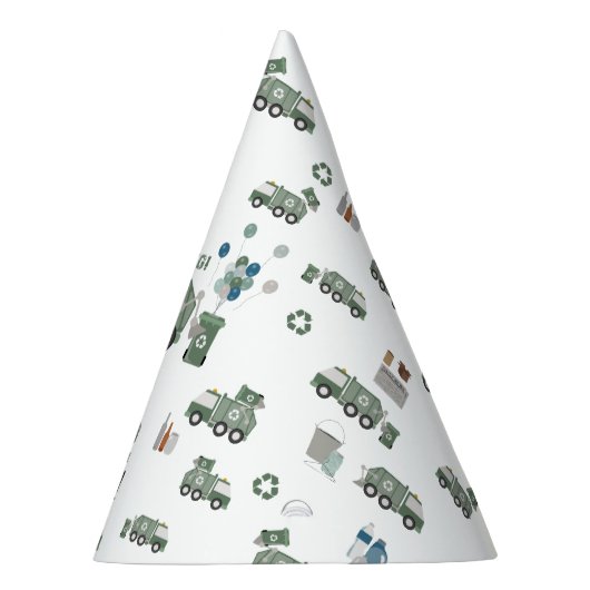 かわいいグリーンリサイクルトラックキッズネーム年齢誕生日 パーティーハット (右)