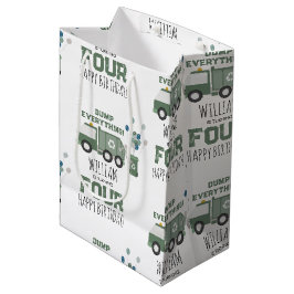 かわいいグリーンリサイクルトラックキッズネーム年齢誕生日 ミディアムペーパーバッグ