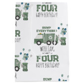 かわいいグリーンリサイクルトラックキッズネーム年齢誕生日 ミディアムペーパーバッグ (裏面)