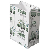 かわいいグリーンリサイクルトラックキッズネーム年齢誕生日 ミディアムペーパーバッグ (裏面アングル)