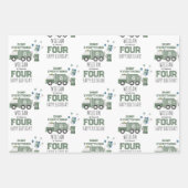 かわいいグリーンリサイクルトラックキッズネーム年齢誕生日 ラッピングペーパーシート (正面2)