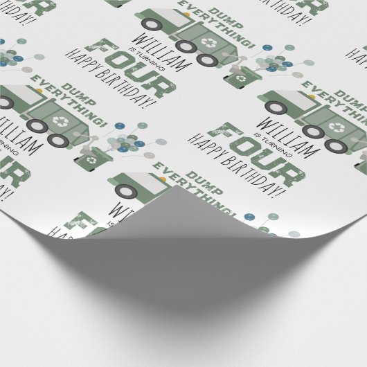 かわいいグリーンリサイクルトラックキッズネーム年齢誕生日 ラッピングペーパー (角)